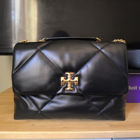 Meet the Posher Handbags - Tory Burch Black Quilted Leather Shoulder Bag with Gold Logo